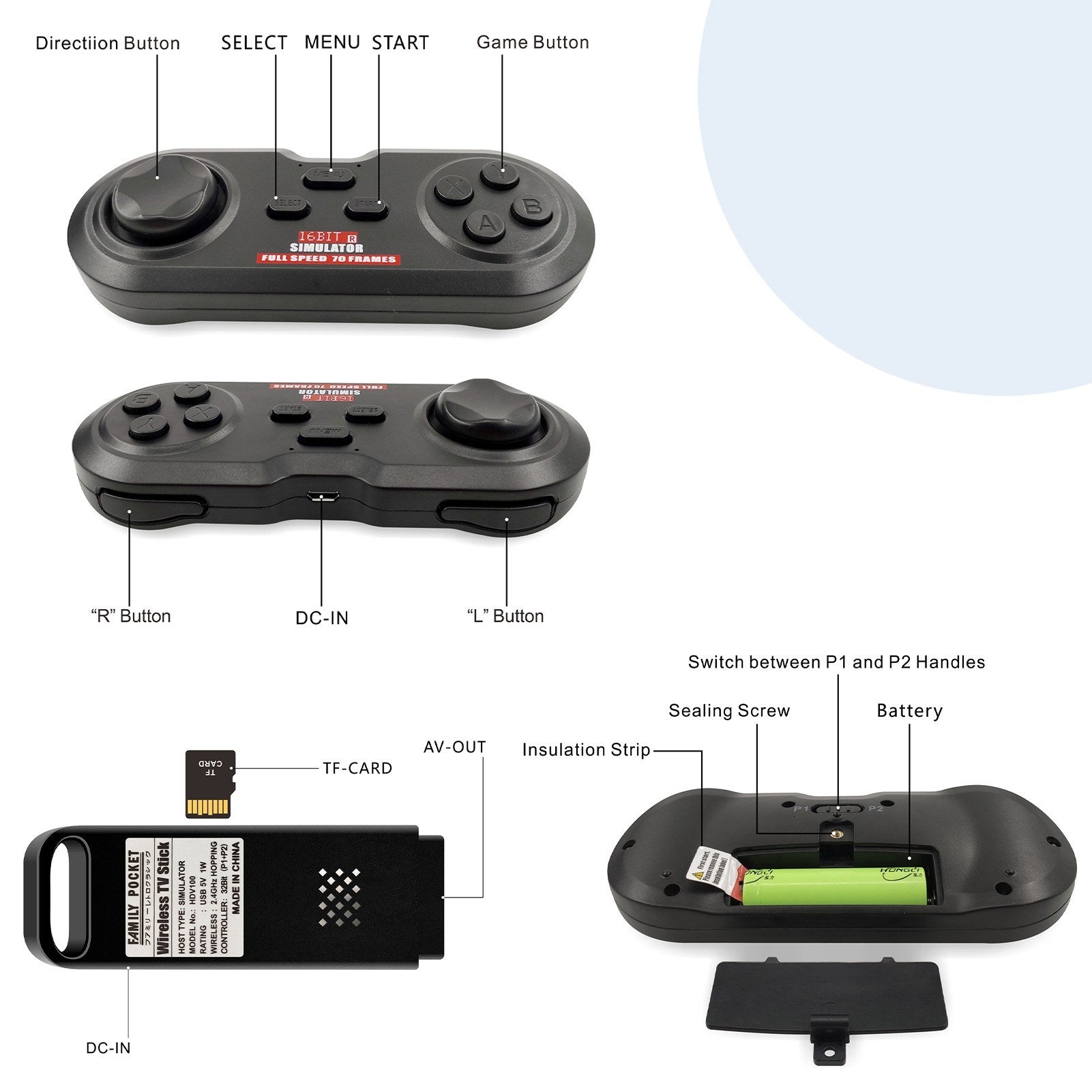 16Bit Game Console 2.4GHz Wireless Game Controller Retro Double-Pack Controller Gamepad Joystick Full Speed 70 Frames Gift for Kids Adults Boys Girls 16Bit Game Console 2.4GHz Wireless Game Controller Retro Double-Pack Controller Gamepad Joystick Full Speed 70 Frames Gift for Kids Adults Boys Girls